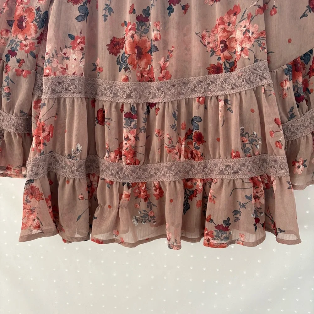 T.I.M.I.N.G. BOHO Floral off the shoulder top in Red and Brown Size S INV25/205 - Picture 4 of 7